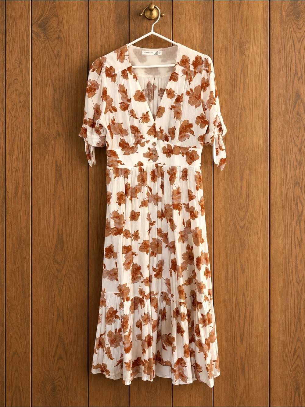 Altar’d State Floral Midi Dress Cream Rust Boho Western Prairie Size L